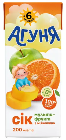 Сік Мультифрукт з м'якоттю ТМ Агуня 0.2л